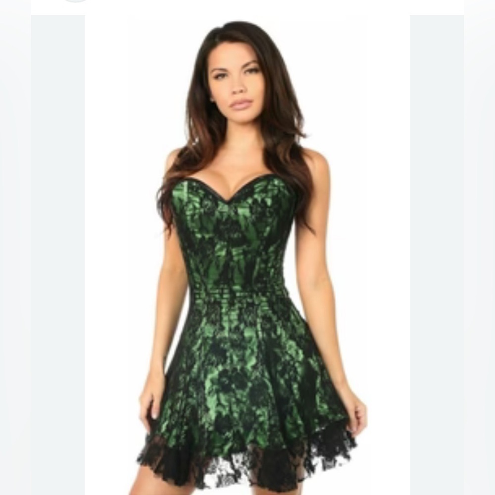 Lavish By Daisy Corset Green Black Floral Lace Dress Sz S WhimsiGoth Fairy NEW